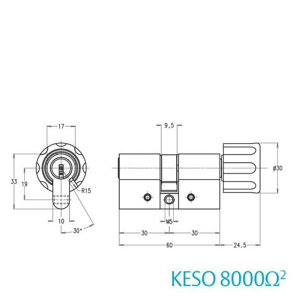 Knaufzylinder KESO 8000 Omega² mit hohem Aufbohrschutz 81.D19